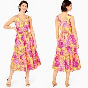 Lilly Pulitzer Bri V-Neck Cotton Midi-Dress in Calla Yellow NWT - Size 2